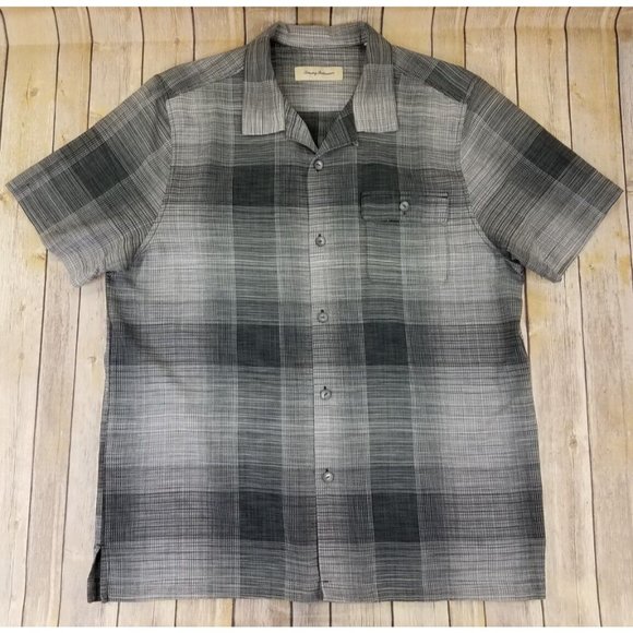 Tommy Bahama Other - Tommy Bahama Men’s Short Sleeves Button-Up Hawaiian Shirt Size XL Gray Plaid B40
